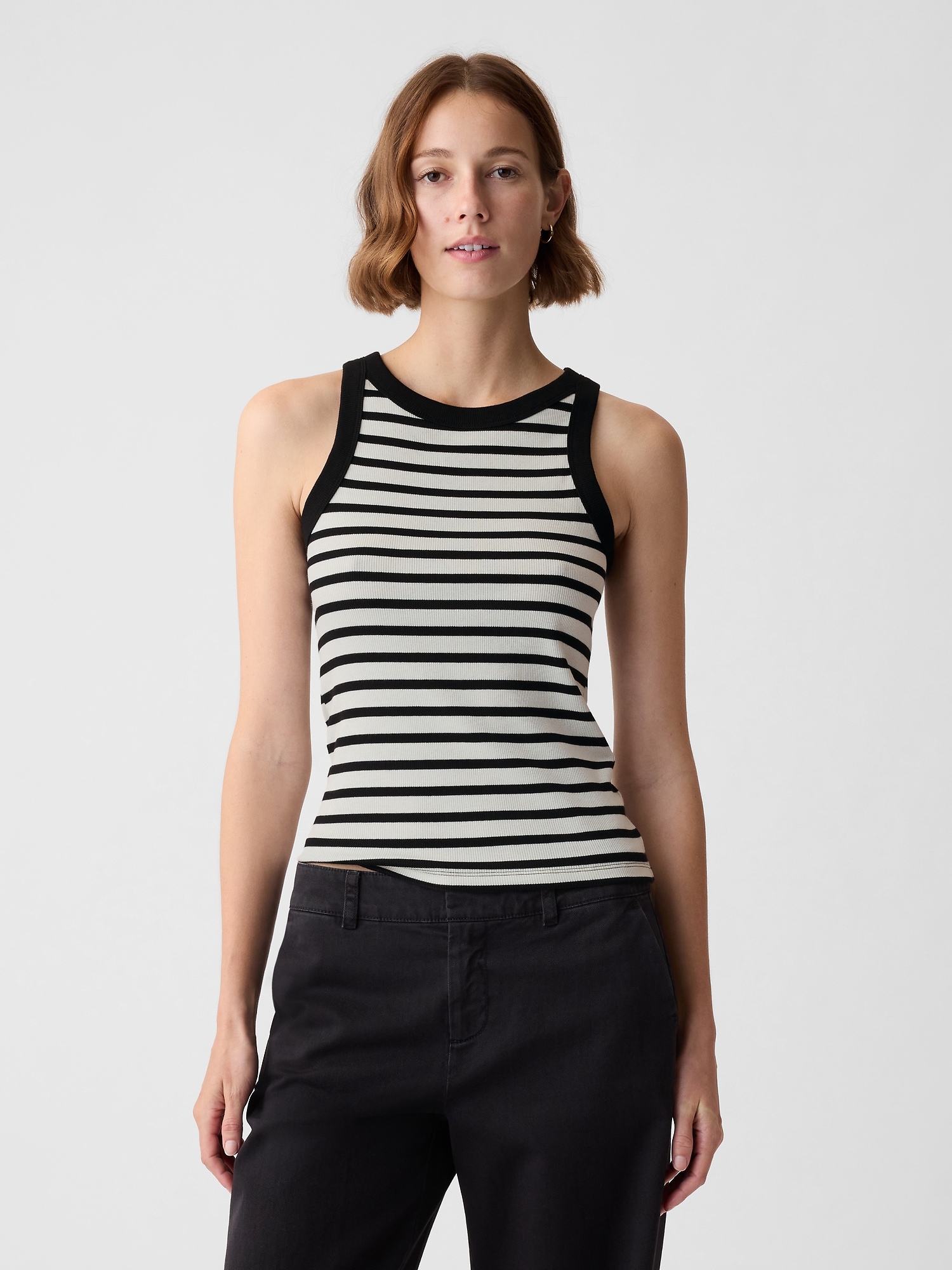 Gap Modern Rib Halter Tank Top In White & Black Stripe