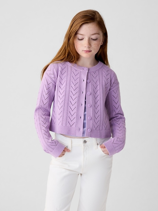 1 of 8 showing, with the color purple tune of product Kids Pointelle Sweater