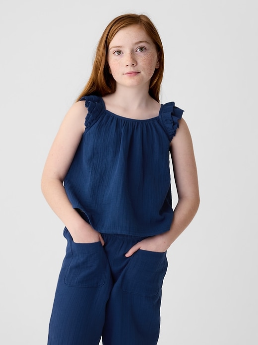1 of 8 showing, with the color pangea blue of product Kids Crinkle Gauze Top