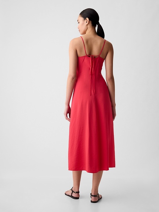 2 of 8 showing, with the color slipper red of product Ruched Slip Midi Dress