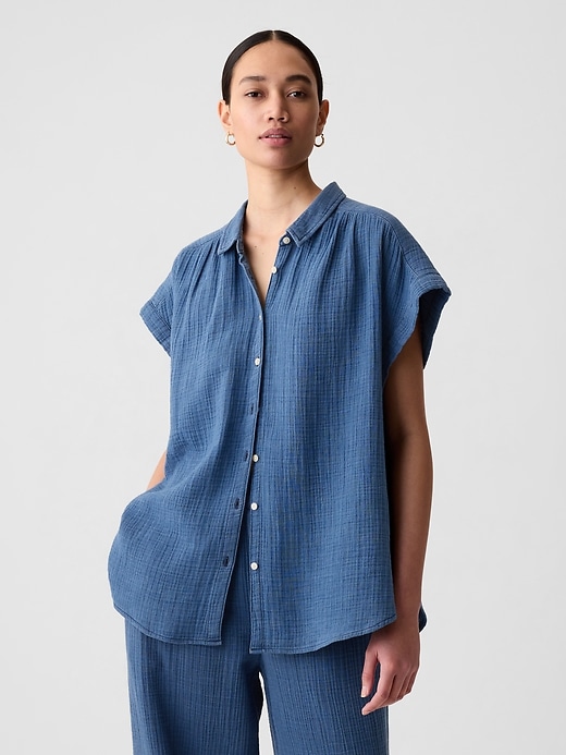 Image number 1 showing, Crinkle Gauze Denim Shirt