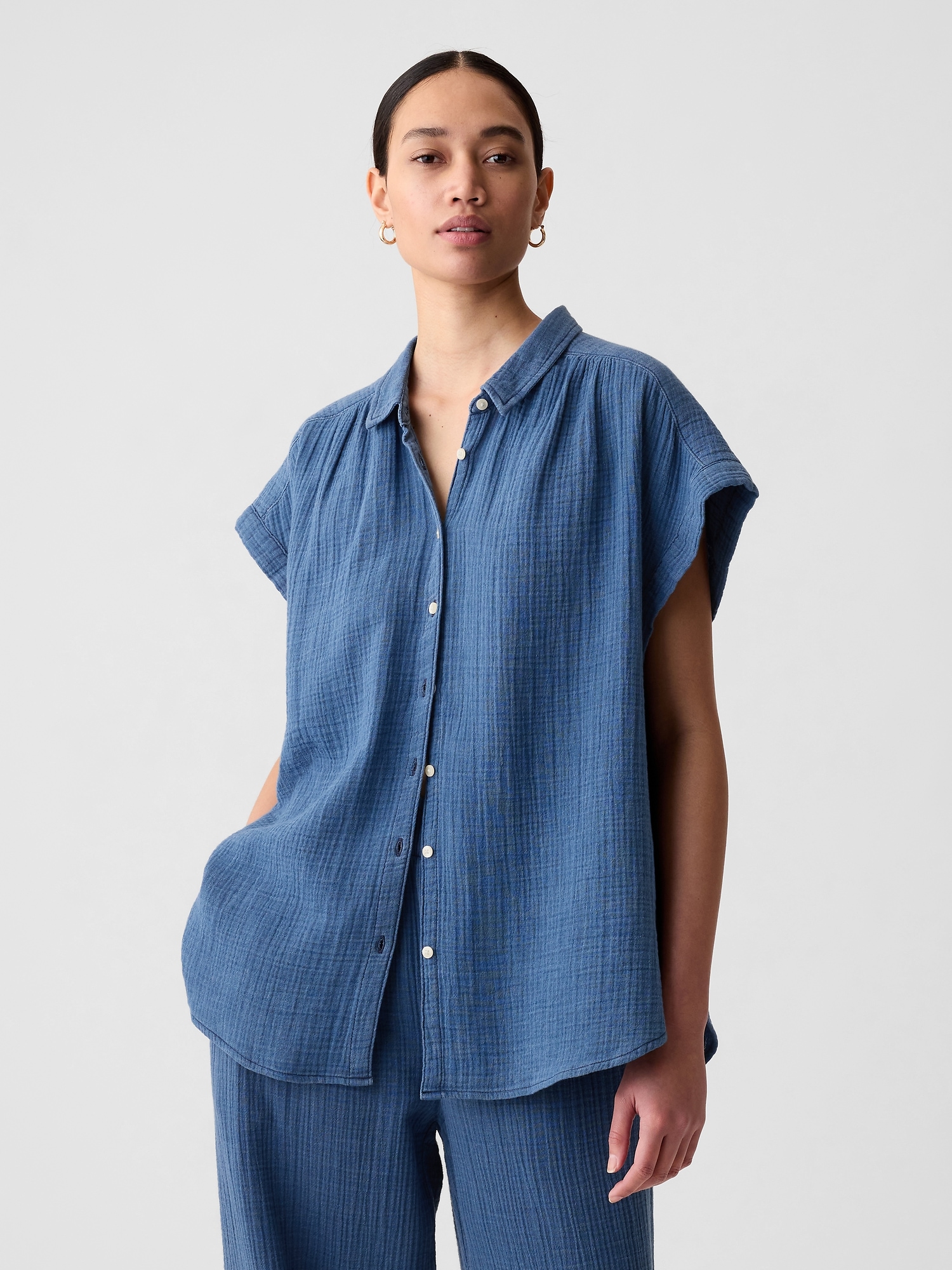 Crinkle Gauze Denim Shirt Gap
