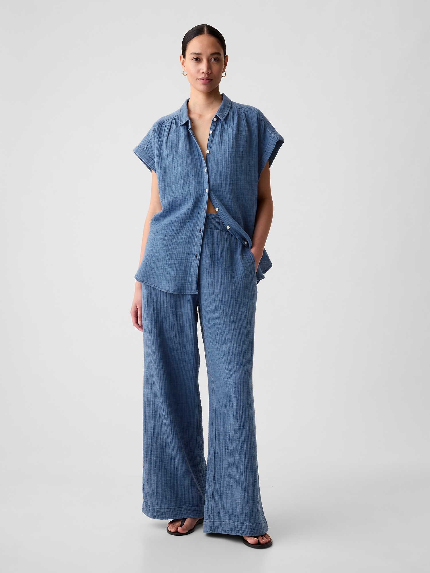 Gap Crinkle Gauze Wide-leg Pants In Blue Denim Wash