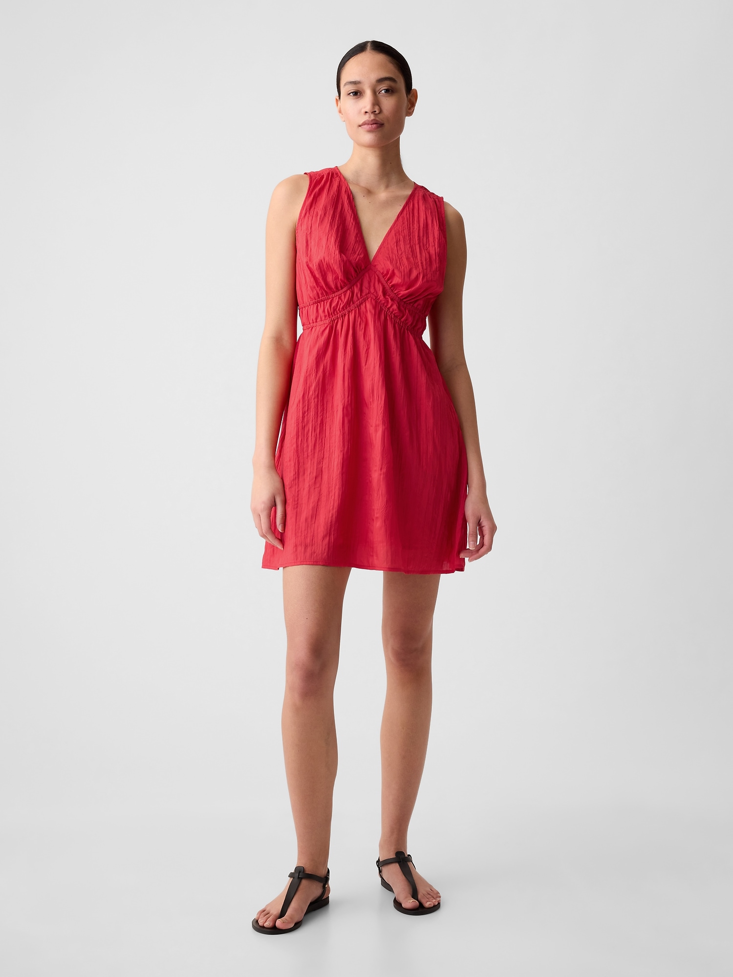 Textured Crinkle Empire Waist Mini Dress Gap