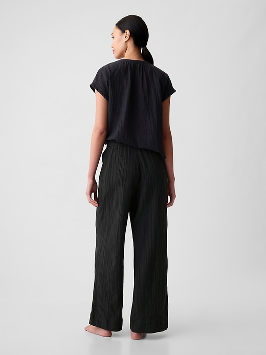 2 of 8 showing, with the color true black of product Crinkle Gauze Wide-Leg PJ Pants