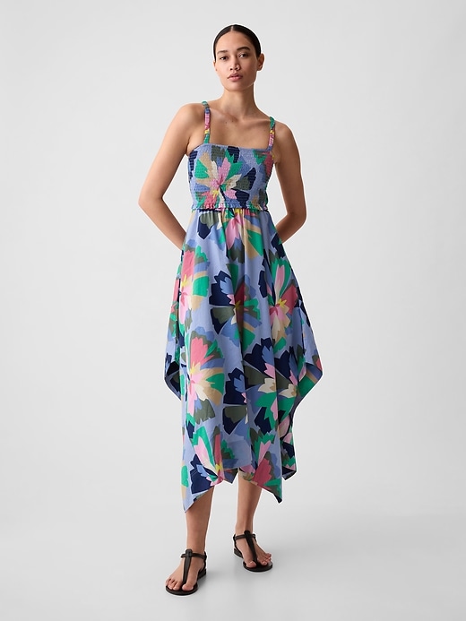 Smocked Handkerchief Hem Midi Dress Gap