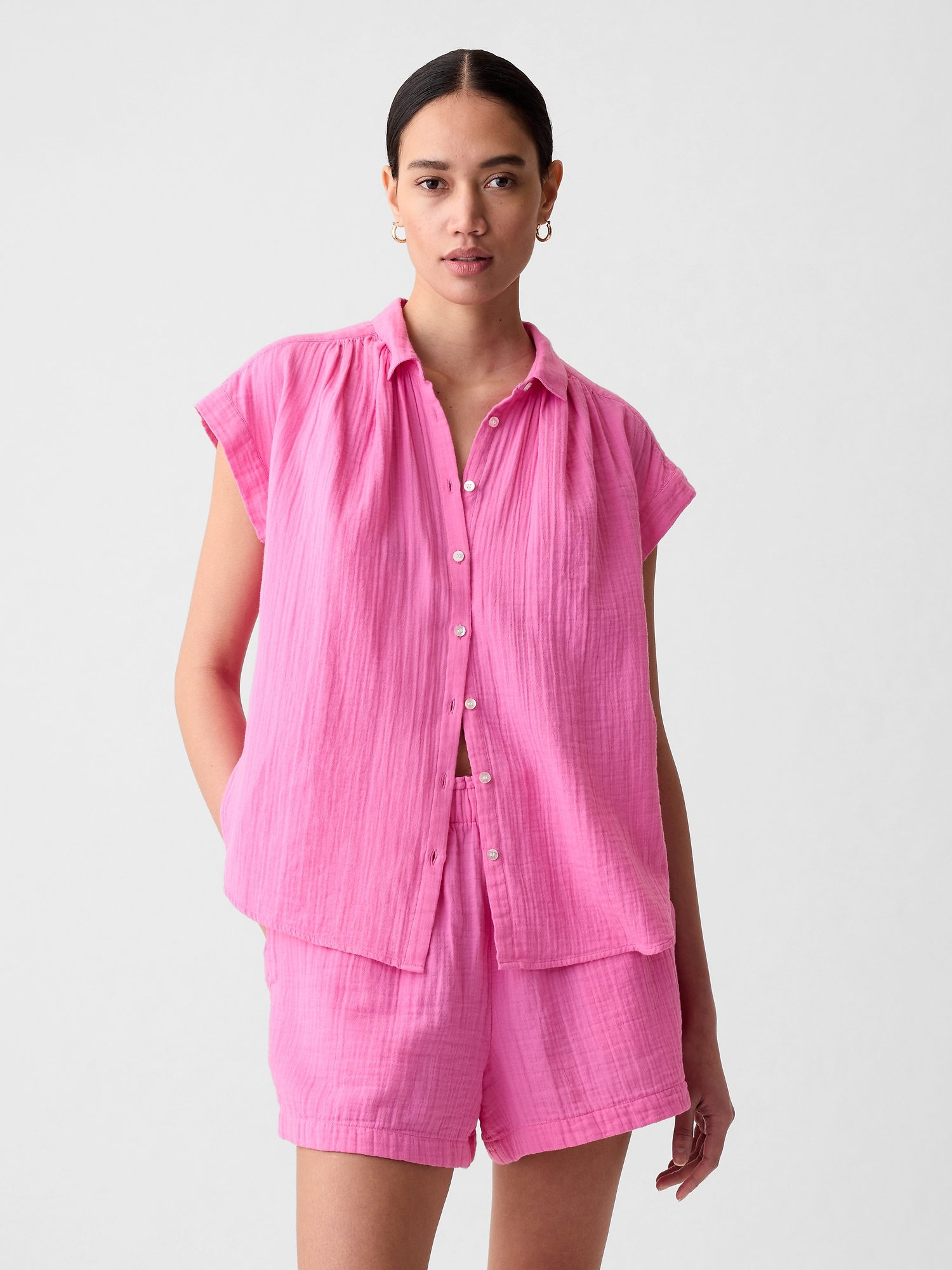Gap Crinkle Gauze Shirt In Indie Pink