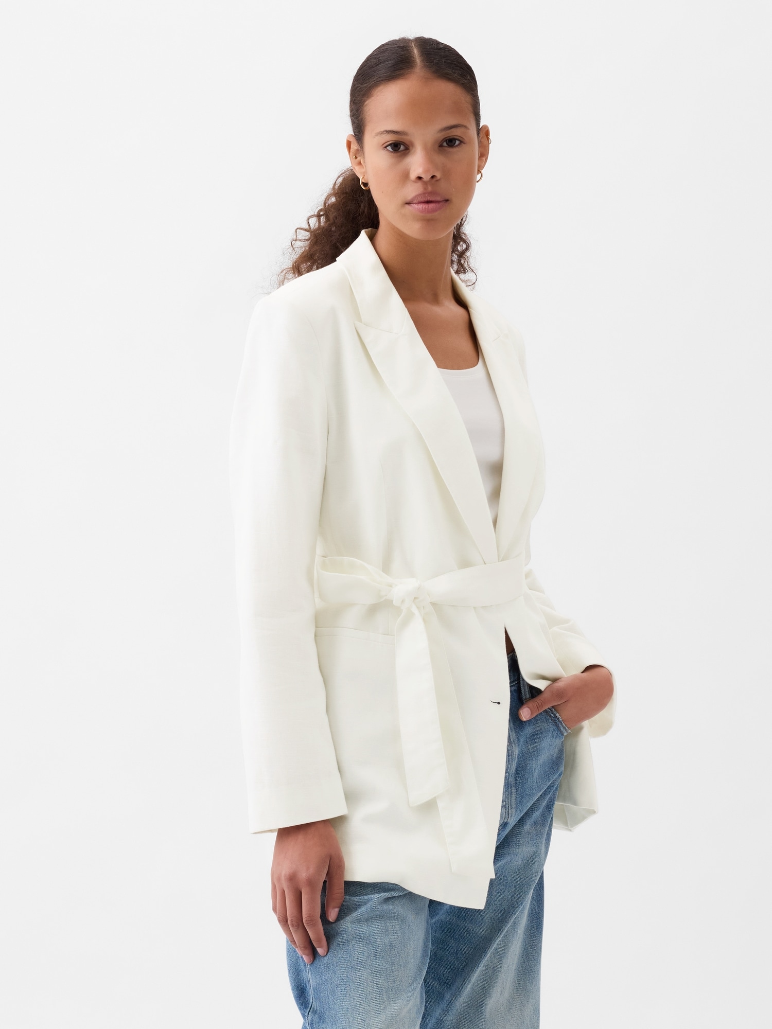 Linen-Cotton Belted Blazer