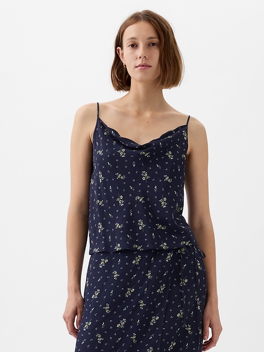 1 of 8 showing, with the color navy blue floral of product Cowl-Neck Cami Top