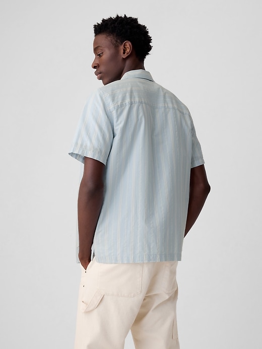 2 of 8 showing, with the color POWDER BLUE STRIPE of product Crinkle Gauze Shirt
