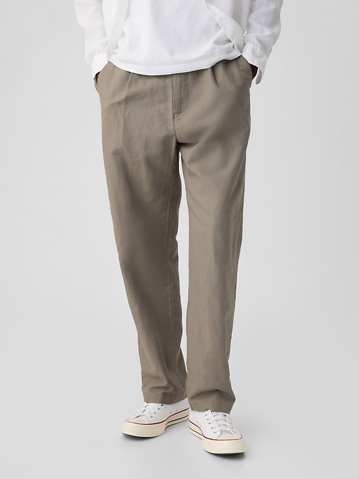 2 of 8 showing, with the color olive green of product Linen-Cotton Pleated Trousers
