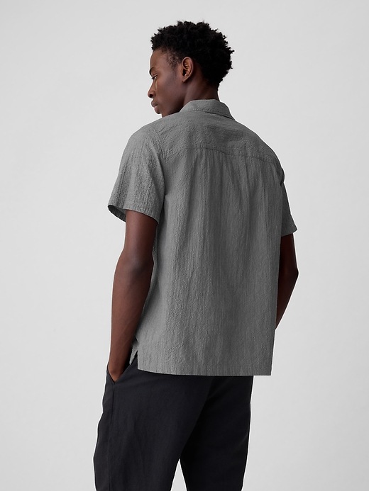 2 of 8 showing, with the color blue grey of product Crinkle Gauze Textured Shirt
