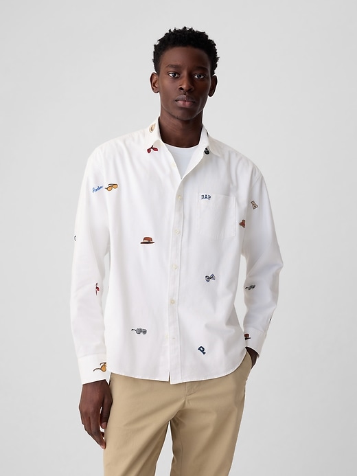 2 of 8 showing, with the color optic white of product GAP × Embroidered Oxford Shirt