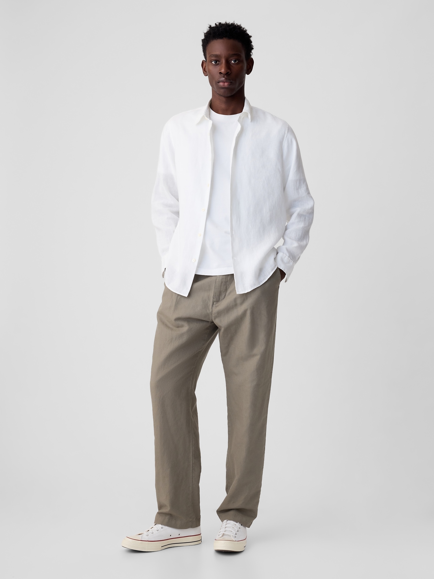 Linen-Cotton Pleated Trousers