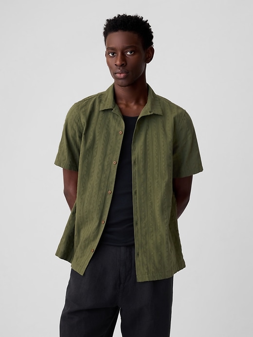 1 of 8 showing, with the color olive green of product Textured Shirt