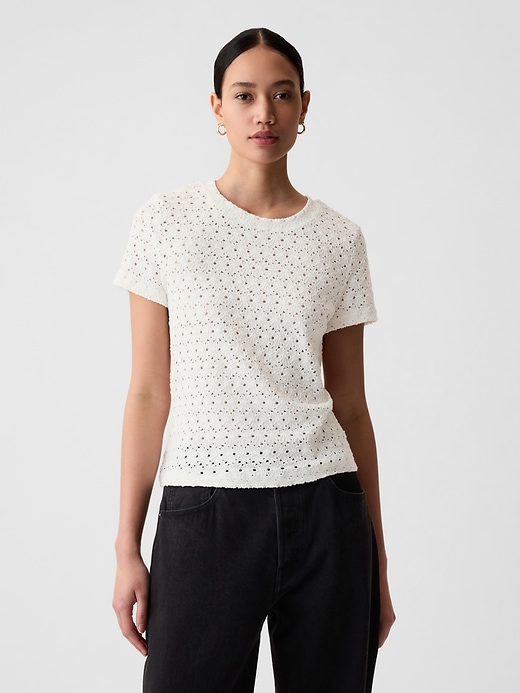 Image number 1 showing, Lace Cropped T-Shirt