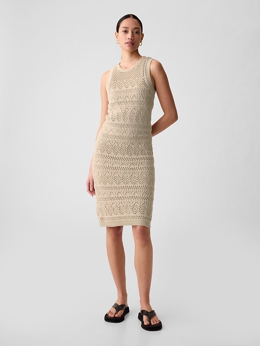 1 of 8 showing, with the color bedrock beige of product Crochet Midi Dress