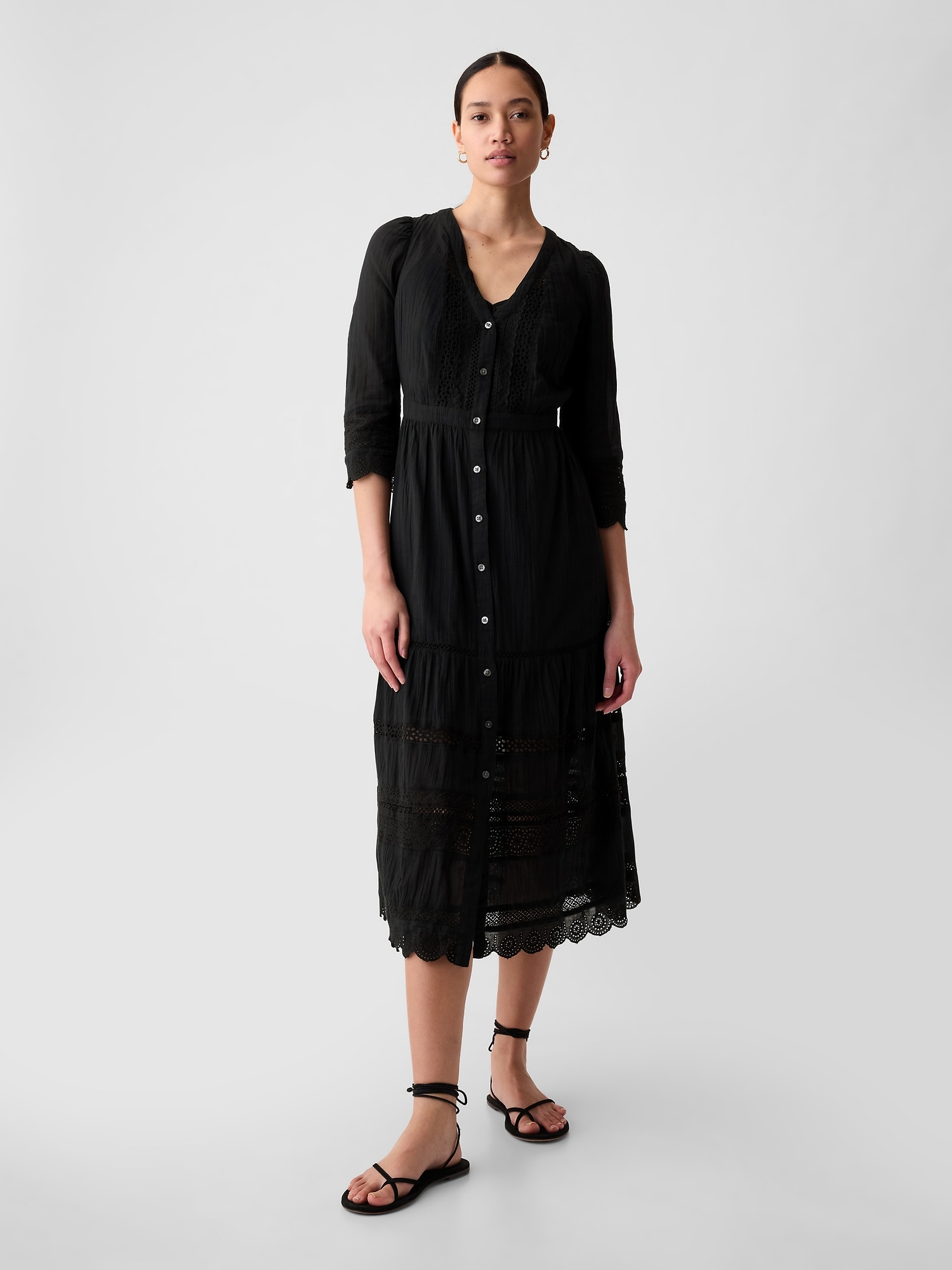 Textured Crinkle Lace Midi Dress
