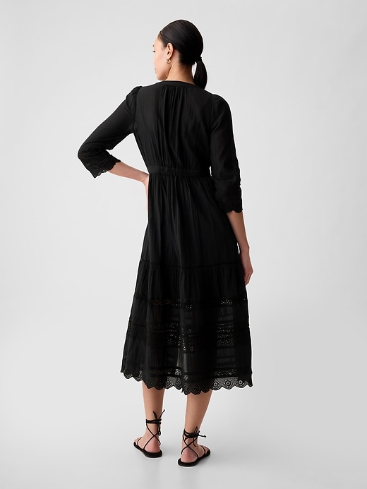 2 of 8 showing, with the color black of product Textured Crinkle Lace Midi Dress
