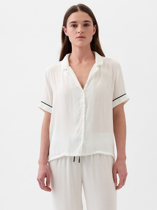 1 of 8 showing, with the color new off white of product Satin PJ Shirt