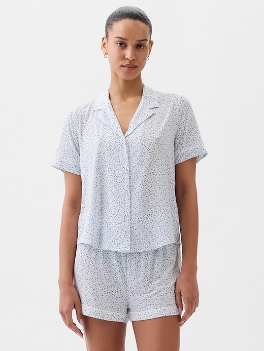 1 of 8 showing, with the color white blue floral of product Modal Pajama Shirt