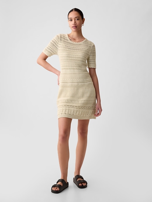 1 of 8 showing, with the color chino beige of product Crochet Mini Dress
