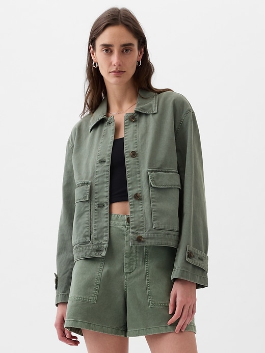 1 of 8 showing, with the color laurel wreath green of product Relaxed Utility Jacket