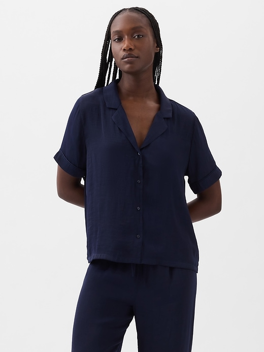 1 of 8 showing, with the color navy blue of product Satin PJ Shirt