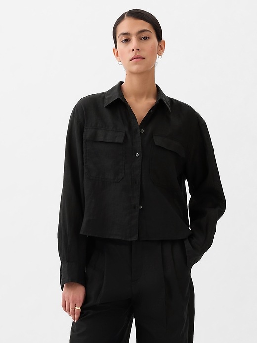 Image number 5 showing, 100% Linen Cropped Shirt