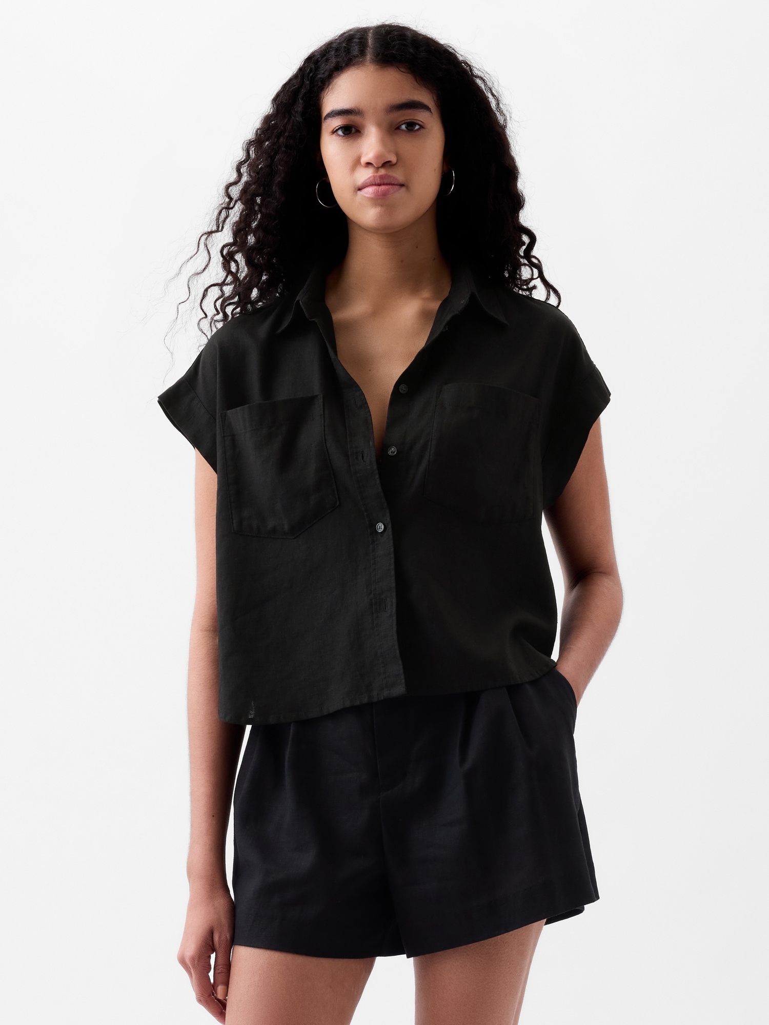 LinenBlend Cropped Shirt Gap
