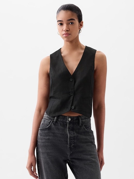 1 of 8 showing, with the color black of product Linen-Cotton Vest