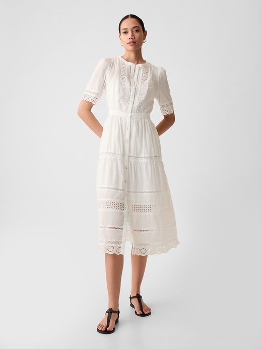 1 of 8 showing, with the color new off white of product Lace Midi Dress