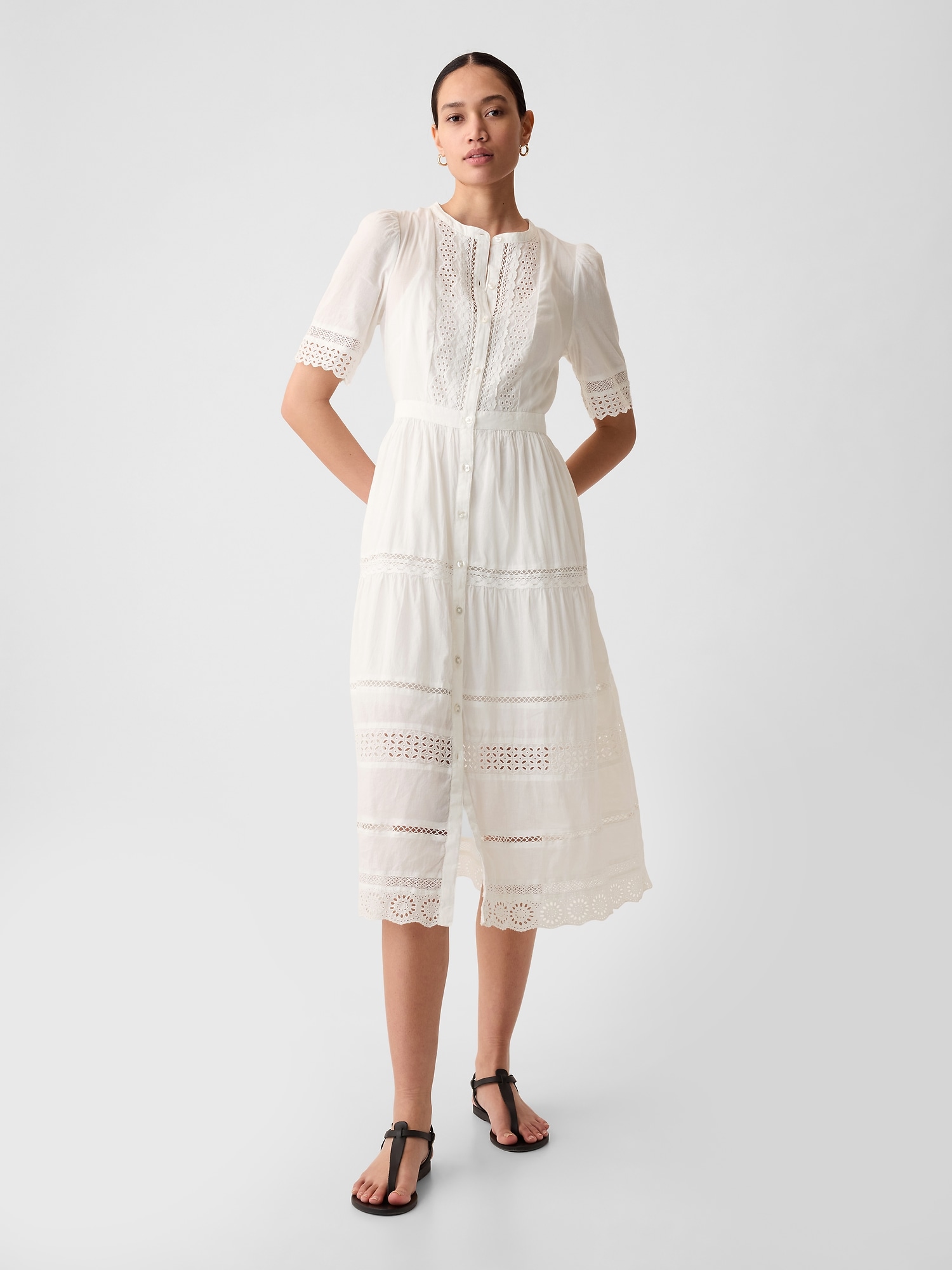 Gap Lace Midi Dress In Off White