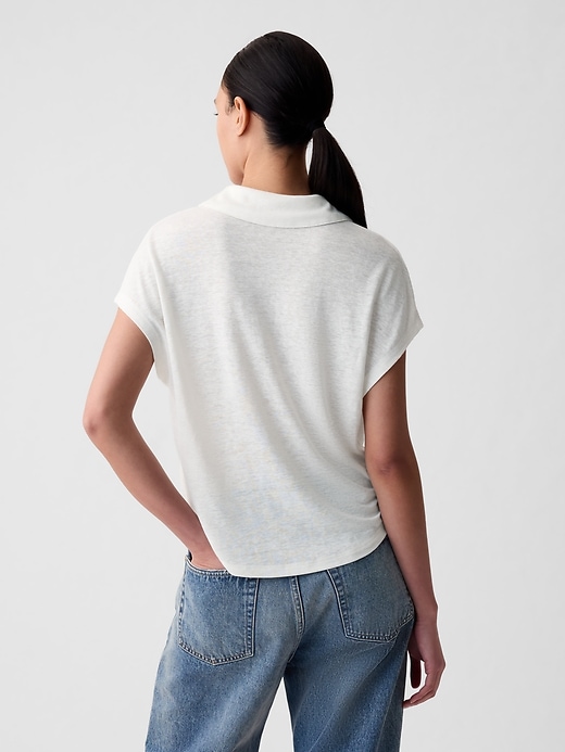 2 of 8 showing, with the color white of product Linen-Blend Polo Shirt