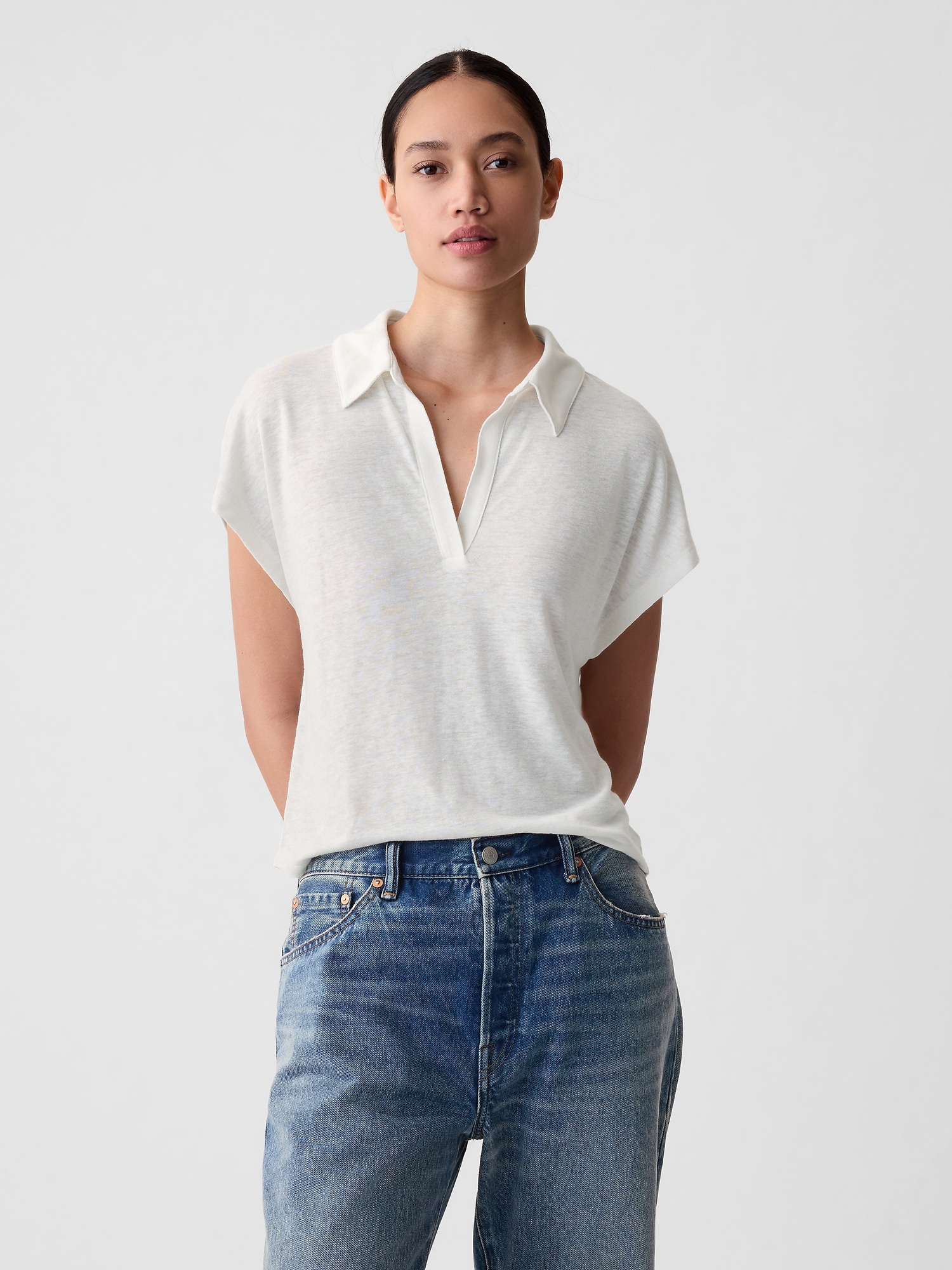Linen-Blend Polo Shirt