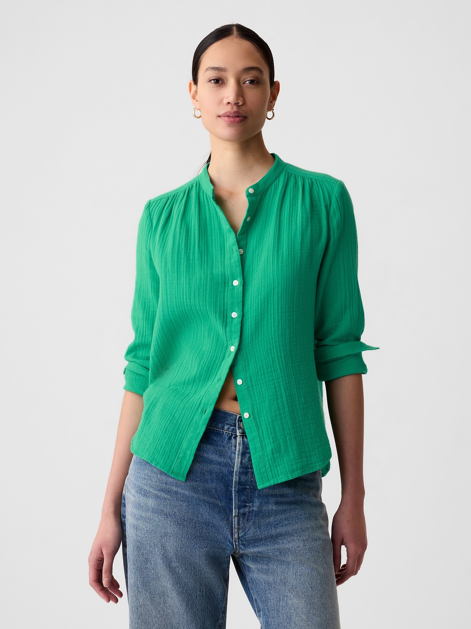 Gap Crinkle Gauze Shirt In Simply Green