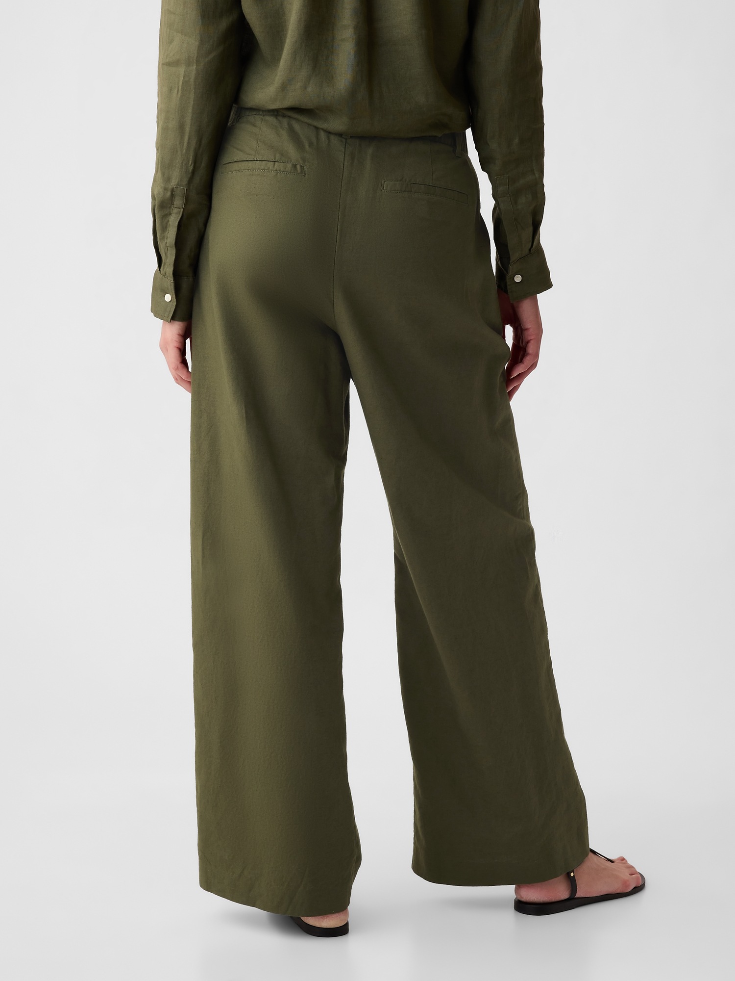 High-waisted 100% linen shimmer trousers