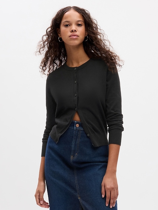 1 of 8 showing, with the color black of product Lightweight CashSoft Cardigan
