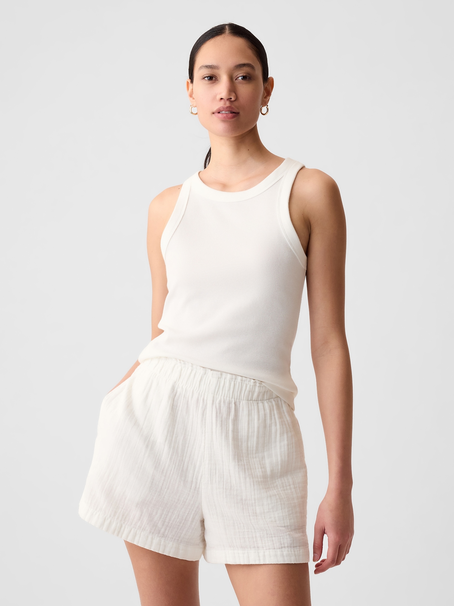 Gap Modern Rib Halter Tank Top In Off White