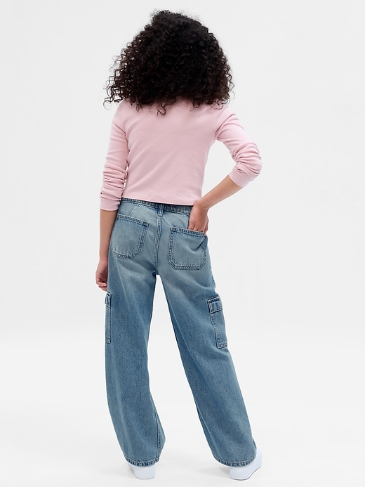 2 of 8 showing, with the color MEDIUM WASH of product Kids Low Rise Stride Wide-Leg Cargo Jeans
