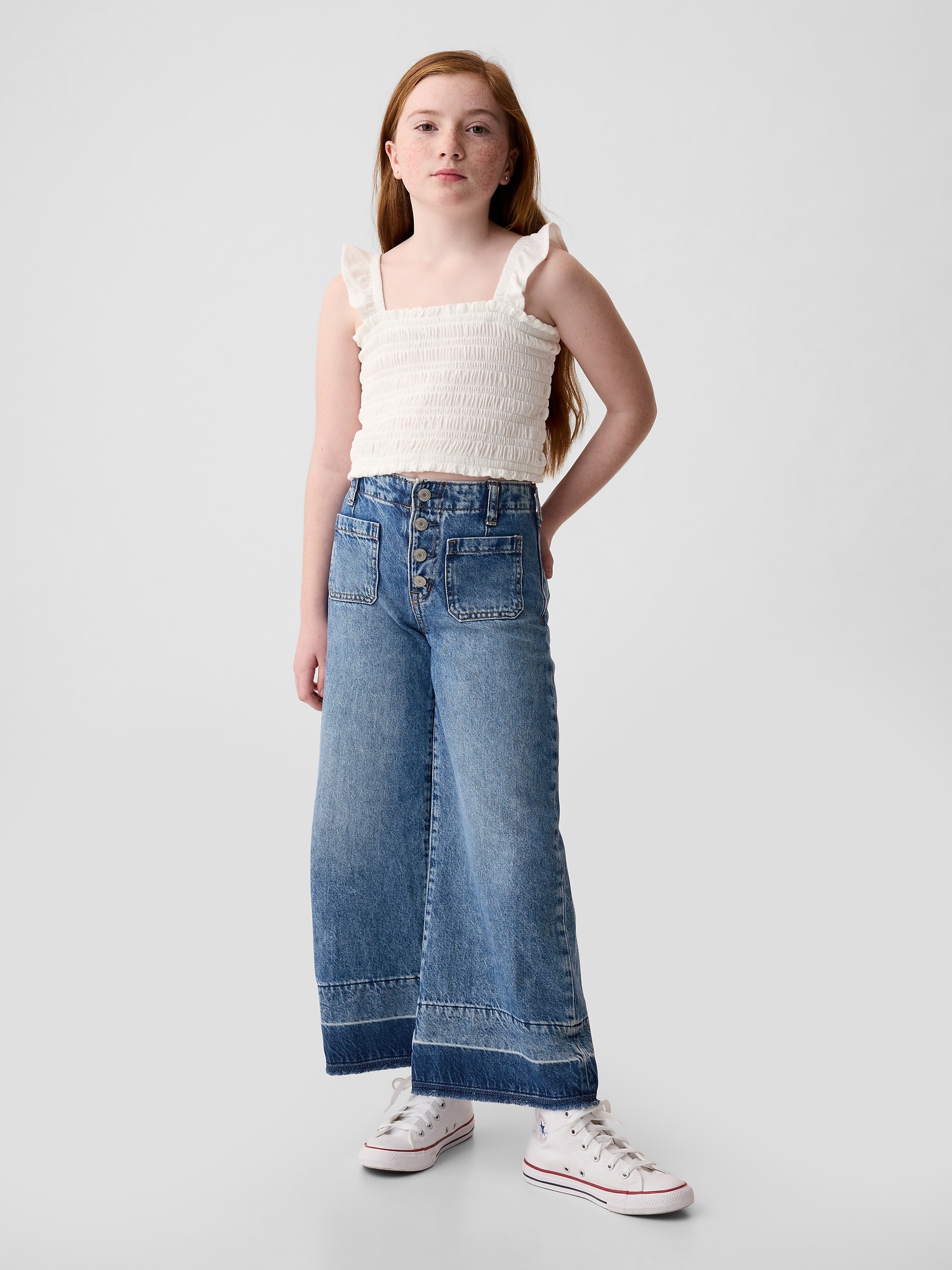 Kids High Rise Stride Wide-Leg Ankle Jeans