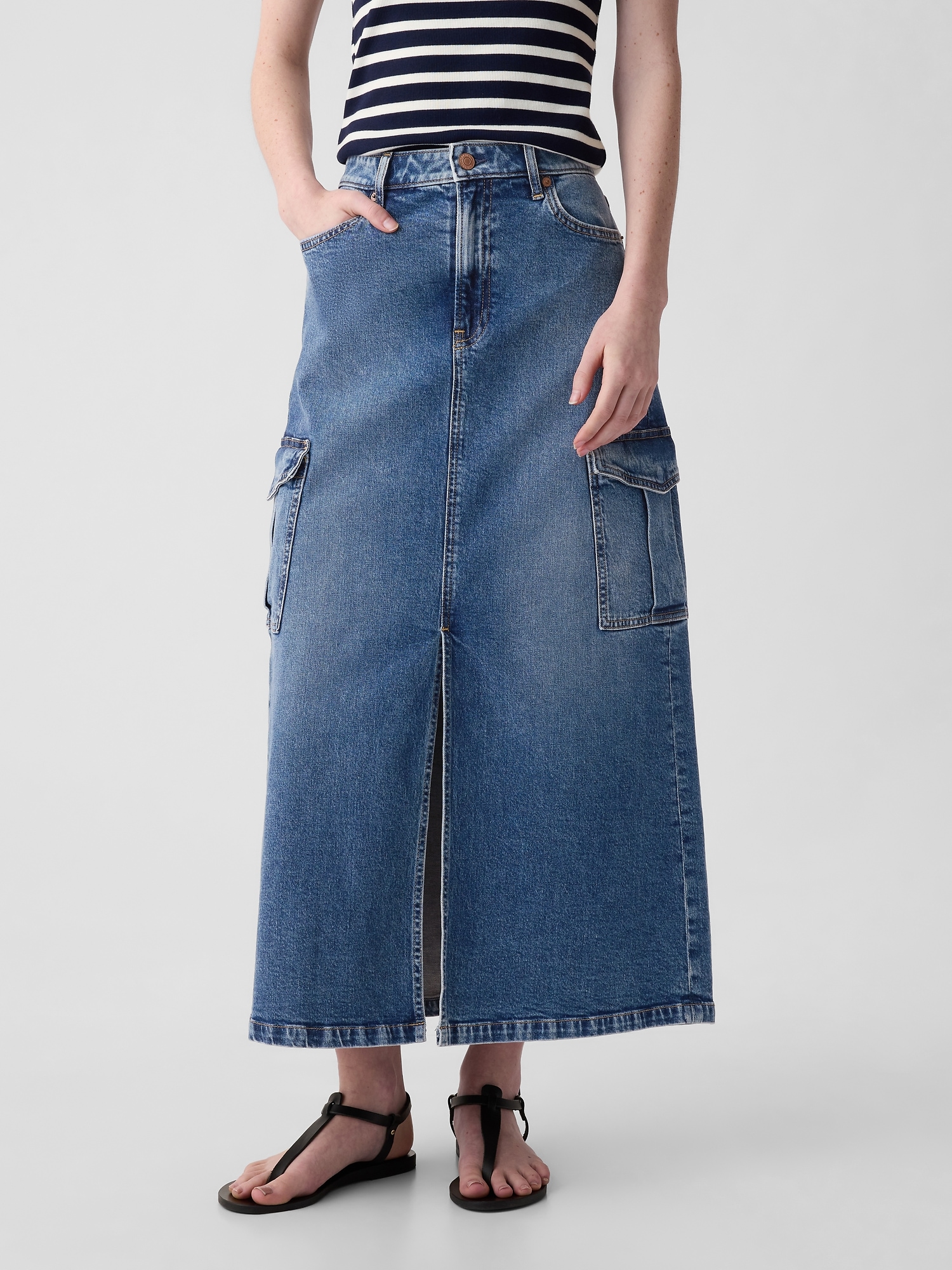 Denim Cargo Maxi Skirt Gap