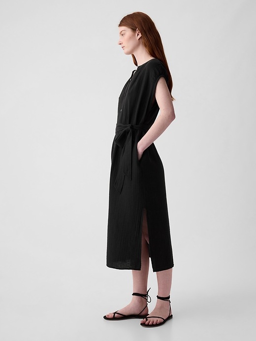 gap factory women's gauze splitneck midi dress Gauze Splitneck Midi Dress