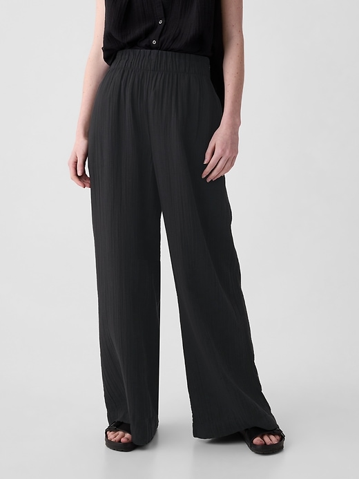 Image number 2 showing, Mid Rise Crinkle Gauze Wide-Leg Pants