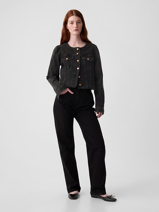 Collarless Cropped Icon Denim Jacket | Gap
