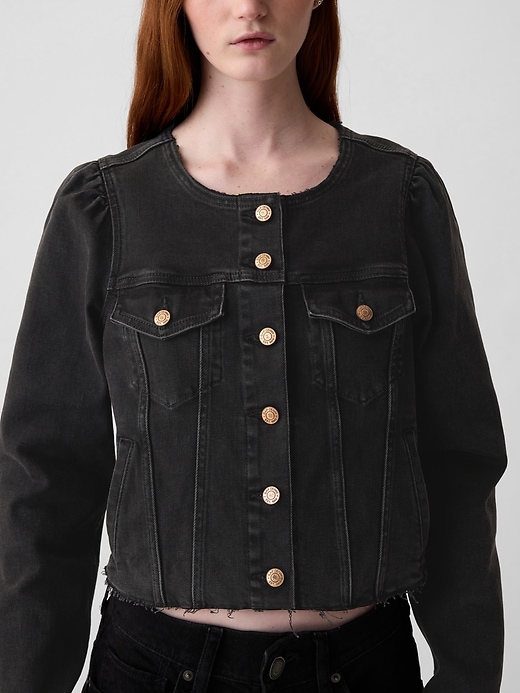 Image number 4 showing, Collarless Cropped Icon Denim Jacket