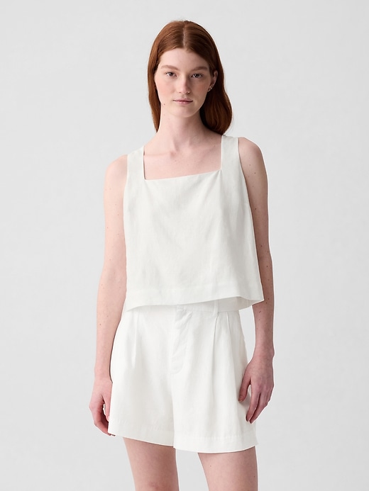 Image number 1 showing, Linen-Blend Button-Back Cropped Tank Top
