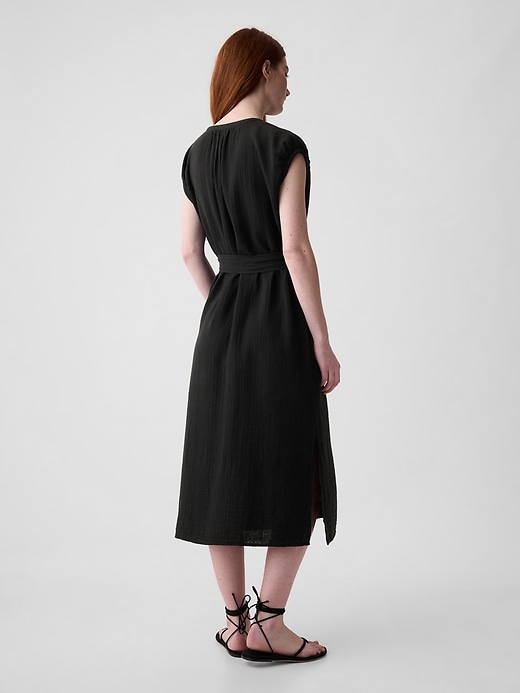 Image number 2 showing, Crinkle Gauze Belted Midi Dress