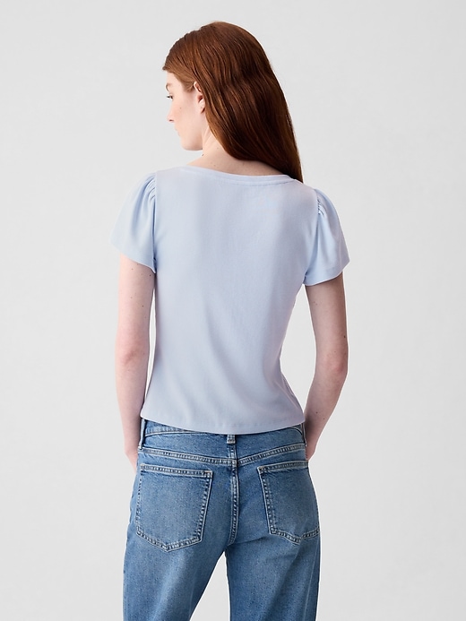 2 of 8 showing, with the color bicoastal blue of product Modern Rib Cropped Cardigan Shirt