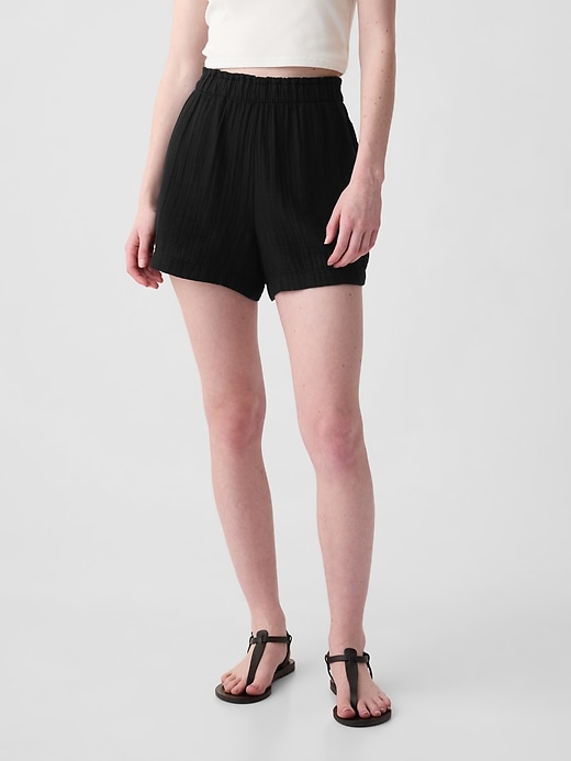 2 of 8 showing, with the color black of product Crinkle Gauze Pull-On Shorts